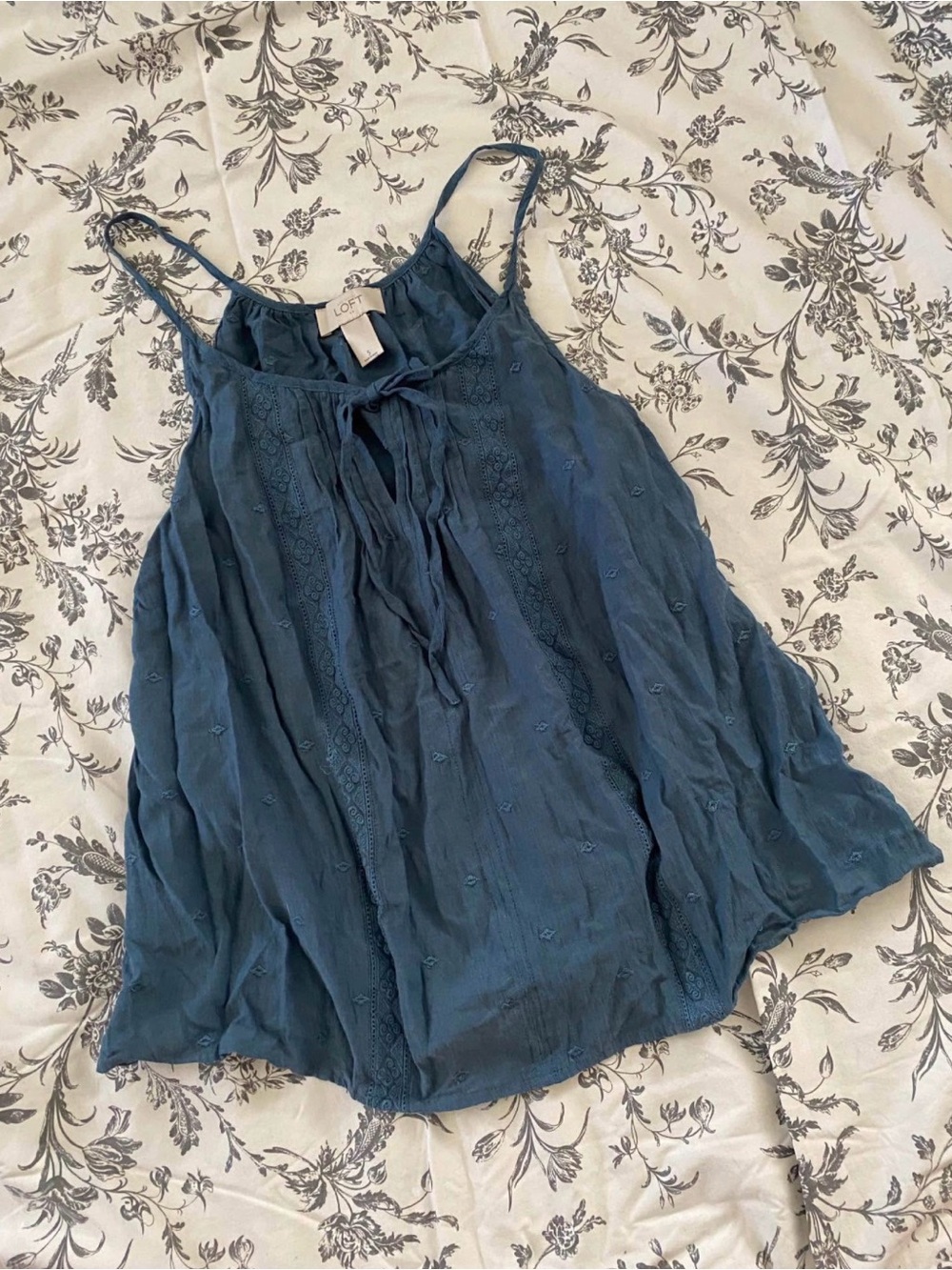 LOFT Teal Tie-Front Embroidered Camisole Tank
